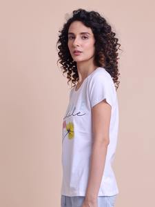 Camiseta de media manga con cuello redondo y estampado elegante para mujer, ropa informal cómoda y de moda - Product Image 4