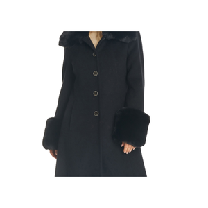 Cappotto Slim Nero da Donna Vince Camuto con Bordo in Pelliccia Sintetica, Taglia M, Trench in Lana, Bottoni Stampati, Piume, Imbottitura in Cammello - Product Image 2