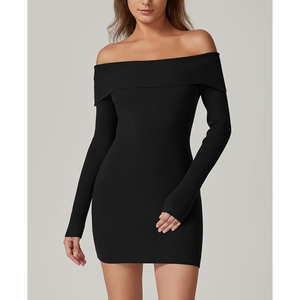 Rushed Bodycon vestidos de manga larga de verano para mujer fuera del hombro ajustado Party Club Midi Vestido corto de verano - Product Image 4