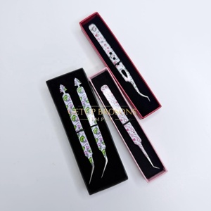 Pince à épiler pour cils GETUP BROSONS GBI-EET-2355 de haute qualité en acier inoxydable, plusieurs couleurs, pointe lisse, poignée diamantée, antimagnétique - Product Image 3