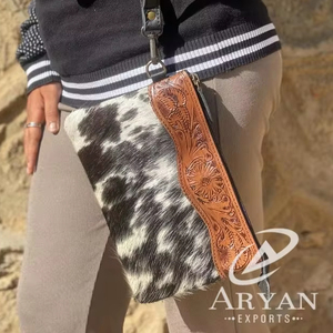 กระเป๋าคลัทช์หนังแท้สลักมือกระเป๋าคลัทช์หนังแบบตะวันตกกระเป๋าสตางค์มีสไตล์ที่ไม่ซ้ำใครสำหรับผู้หญิง - Product Image 1