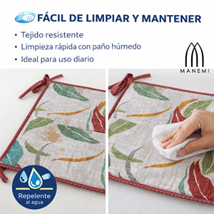Cuscino per Sedia Idrorepellente in Poliestere 100% con Stampa Digitale Motivo Vegetale 40x40x2 cm Facile da Pulire con Cinghie di Fissaggio per Esterni - Product Image 4