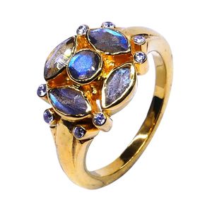 925 Sterling Silver Classic Style <b>Labradorite</b> <b>Ring</b> Gold Plated for Weddings - Product Image 4
