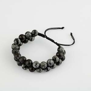 Snowy <b>Obsidian</b> 8mm Double Row Macrame Natural Stone <b>Bracelet</b> - Product Image 2