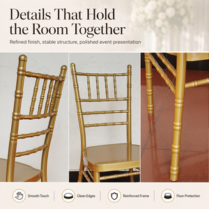 Chaises Napoléon de luxe dorées en métal pour mariages et événements, chaises de banquet en bambou pour réceptions et fêtes - Product Image 2