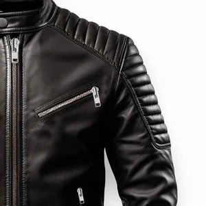 แจ็คเก็ตหนังแท้ผู้ชาย หนังแกะแท้ 100% รุ่นใหม่ประจำฤดูหนาวปี 2025 แบบสั่งทำพิเศษ ไม่มีปก กันน้ำ ระบายอากาศได้ดี - Product Image 4