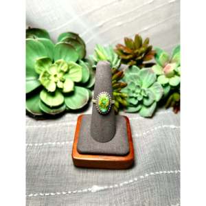 Navajo-Made Sonoran Mountain Turquoise & Sterling <b>Silver</b> <b>Statement</b> <b>Ring</b> Size 7.5 Everyday Wear Gemstone <b>Ring</b> Rhodium Plating - Product Image 1