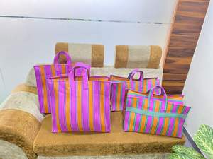 Eco-Friendly Fashion Reusable Recycled <b>Nylon</b> <b>Tote</b> <b>Bag</b> Zipper Striped Pattern Handloom Woven Custom Logo Customized Closure High - Product Image 3