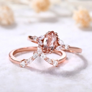 Morganite 18 carats, nouveau design de luxe, bagues en or massif avec bagues en diamants véritables - Product Image 2