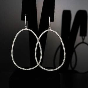 Wholesale Brilliant Pave Diamond Oval Hoop Dangle Earrings in Sterling Silver Statement Jewelry Factory Direct Sale - Product Image 1