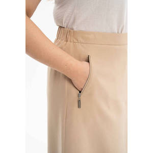 Falda Lápiz Recta Beige con Cierre Lateral, Cómoda y Transpirable, Tejido de Seda y Algodón - Product Image 4
