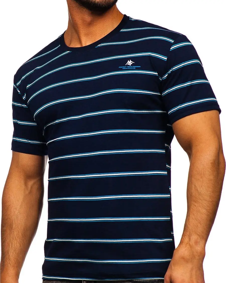 Camicia a righe all'ingrosso T-Shirt oversize con Logo nero personalizzato stampa da uomo oversize abbigliamento da strada T-Shirt a righe