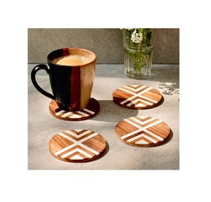 Attractive Wooden Handmade coaster Set of for <b>Water</b> Glass and Tea <b>Cup</b> Servings - Product Image 6