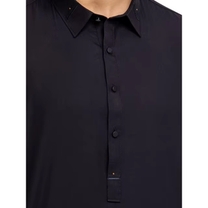 New 2026 Wholesale Elegant Jet <b>Black</b> Men's Traditional Shalwar Kameez Set <b>Button</b> Down Collared Kameez for Winter Season - Product Image 4