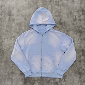 Sun Faded Hoodie French Terry Custom Distressed Détruit Heavy 100% Cotton Zip up Acid Wash Vintage Sun Faded Hoodie - Product Image 3