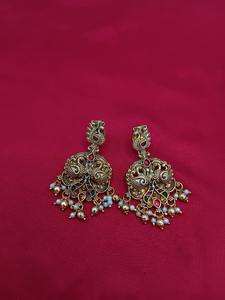 Conjunto de Joyería Étnica de Alta Calidad Chapado en Oro Antiguo, Collar Largo Estilo Choker y Aretes, para Novia, Boda, Fiesta, Estilo del Sur de la India - Product Image 5