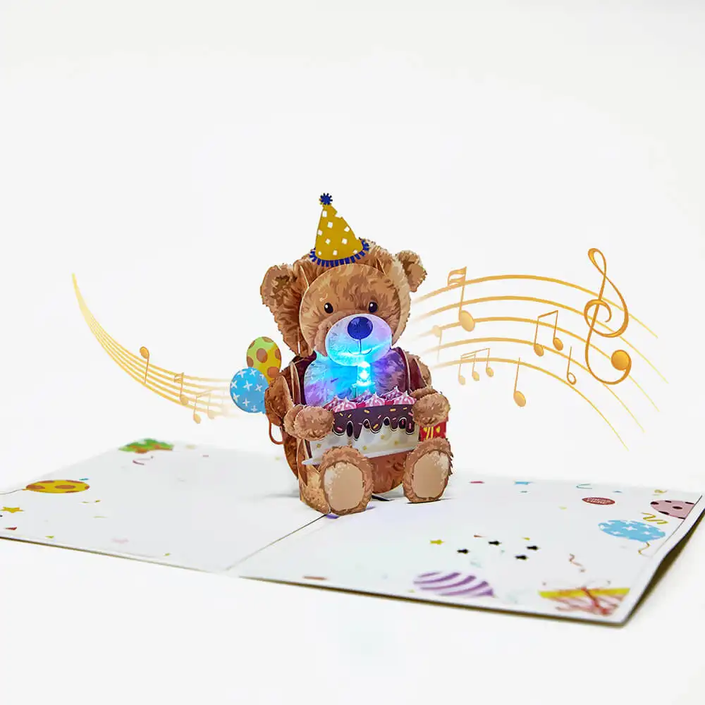 Лучшие продажи огни и музыка День рождения плюшевый медведь всплывающая открытка прекрасный подарок идеи экологически чистые поздравительные открытки