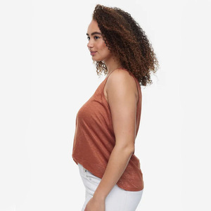 Top sans manches d'été avec col rond pour femmes, coupe ample, en jersey de coton 100%, couleur marron, à vendre à bas prix - Product Image 3