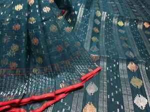 Calidad de exportación exclusiva Deshi Dhakai Green Jamdani Sharee para mujeres JAMDANI FABRIC Blue GREEN Golden Sky Blue de Bangladesh - Product Image 3