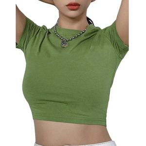Vente en gros OEM Crop Tops vêtements pour femmes T-shirt court personnalisé été 100% coton Crop Tops T Shirt pour femmes été - Product Image 5