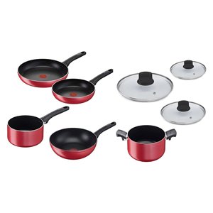 MEDITERRANEAN KITCHEN Non-Stick Aluminum <b>Cookware</b> <b>Set</b> Red and Black 010254600008 - Product Image 1
