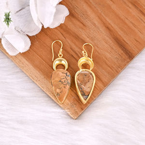 Boucles d'oreilles plaquées or jaune très vendues, boucles d'oreilles en jaspe Malinga, boucles d'oreilles tendance bohème, boucles d'oreilles statement, vente en gros de bijoux populaires - Product Image 4