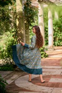 Bohemian Luella Dress Hand <b>Block</b> <b>Printed</b> Ikat Floral Calf Length Cotton Casual Occasional Wear - Product Image 6