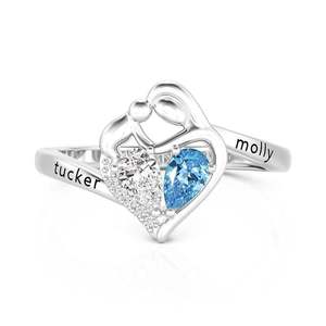 Jeulia Custom Mother-Child Heart <b>Ring</b> with Gold Plated Stainless Steel and Birthstone Engraving - Product Image 2