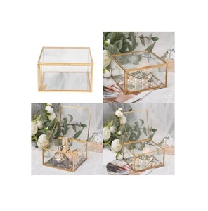 Creative Golden Square Brass And Clear Glass Jewelry Organizer <b>Box</b> With Latching Lid Geometric <b>Keepsake</b> Display Storage Case - Product Image 1