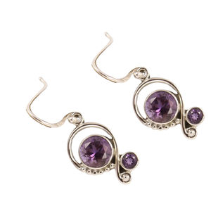 Pendientes de piedras preciosas de amatista, pendientes de perlas redondas de Plata de Ley 925 sólida para mujeres y niñas, pendientes colgantes de plata, plata - Product Image 1