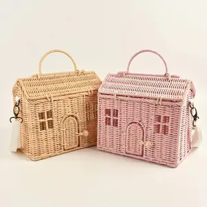 Newest unique design house shaped rattan handbag for home decoration & gift women's handmade from Artex Thien Thanh wholesale