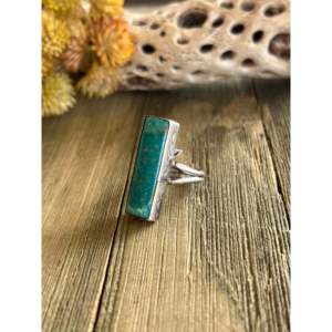 Navajo Handmade Royston <b>Turquoise</b> Sterling Silver Oval Cluster <b>Ring</b> Size 8.5 - Product Image 3