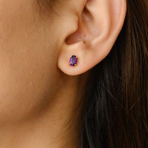 Los más vendidos 100% pendientes de tuerca de forma ovalada de amatista natural 18K oro amarillo sólido febrero bodas aniversarios fiestas regalos - Product Image 4
