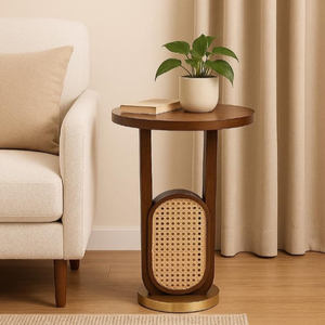 Solid Wood Modern Style Side Lamp Table with Lower <b>Shelf</b> Durable and Smart <b>for</b> Bedroom or Hotel Brown - Product Image 4