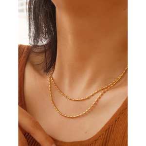 Collana con perline a tubo quadrato dorato, a doppio filo 2-1, anelli alla moda impermeabili e anti-ossidazione - Product Image 3