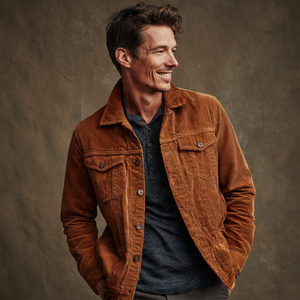 เสื้อแจ็คเก็ตคอร์ดูรอยผู้ชายคุณภาพสูงสำหรับฤดูหนาว ปกพับได้ มีกระเป๋าเสื้อ ผ้าคอร์ดูรอยเนื้อหนา สไตล์วินเทจ - Product Image 1