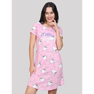 Chemise de nuit courte décontractée Evolve pour femme, 100 % coton, imprimée, tricotée, longueur genou, rose - Product Image 4