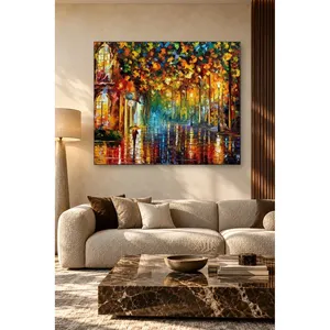 Impression sur toile Fida Colorful Trees Boulevard dans la nuit de pluie - Product Image 1