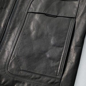 Chaqueta de Cuero Genuino para Hombre, Piel de Oveja Encerada, Estilo Informal de Negocios, Solapa de Longitud Media, Otoño-Invierno, Nuevo Estilo - Product Image 6