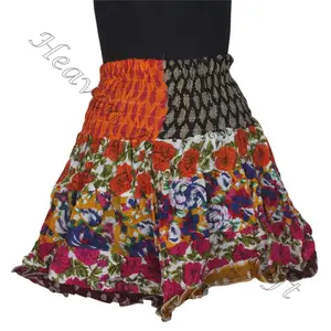 Fantastisch Ontwerp Van Gerecycled Katoen Sari Mini Patch Workrokken Boho Stijlvolle Multi Color Patch Katoen Mini Sexy Rok Voor De Zomer