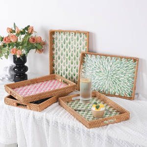 Plateau d'incrustation de mop en mosaïque de luxe plateaux en rotin de style moderne plateau de rangement tissé en nacre - Product Image 1