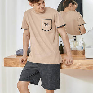 Conjunto de camiseta y pantalones cortos deportivos para hombre, venta al por mayor, cintura elástica, 100% algodón, transpirable, secado rápido, manga corta - Product Image 3