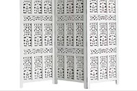 Divisor de ambientes de madera artesanal Smart Art, de 3 paneles, en madera de ingeniería blanca envejecida, moderno, para sala de estar, con función de privacidad, Birthday
