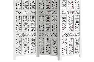 Separador de ambientes de madera tallada a mano, 3 paneles, blanco envejecido, moderno, translúcido, para decoración de habitaciones - Product Image 6