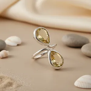 Bague Statement en Argent Sterling 925 Plaqué Argent avec Pierre Précieuse Citrine pour Femme - Product Image 1