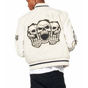 Embroidered Graphic 100% Polyester Ribbed Knit Stand Collar Front Logo Patchwork <b>Quilt</b> Streetwear College Men's Varsity Jacket - Product Image 2