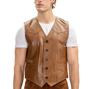 Custom Plus Size Men's High Street Winter Outer Wear New Arrival Adjustable Casual Style Leather Vest Men's <b>Genuine</b> Leather - Product Image 5