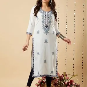 Ấn Độ handmade của phụ nữ cotton pha trộn chikankari thêu thẳng kurta có sẵn với số lượng lớn