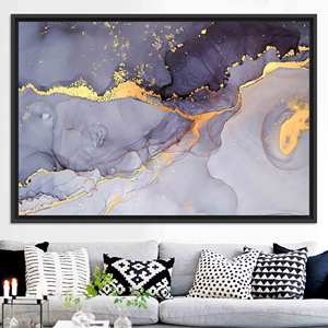 Impression sur toile élégante en marbre violet et or : décoration abstraite pour la maison, toile encadrée noire - Product Image 1