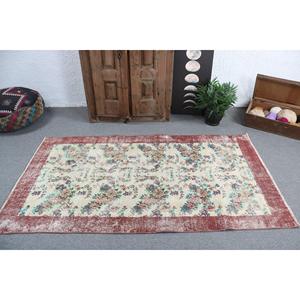 Tapis turc vintage 3,6x6,6 pieds, tapis en laine abstrait rouge - Product Image 3